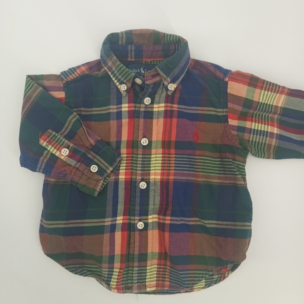 Polo Ralph Lauren Boys 9M Plaid Button Down Shirt Multi Color Long Sleeve Cotton